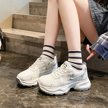 Ženske tenisice s debelom potplatom stila dad shoes, PU gornji dio, okrugli vrh, vezanje, gumena potplat