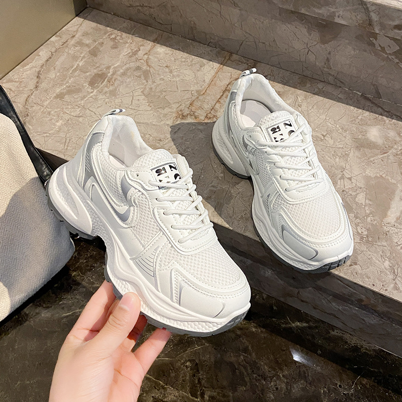 Ženske tenisice s debelom potplatom stila dad shoes, PU gornji dio, okrugli vrh, vezanje, gumena potplat