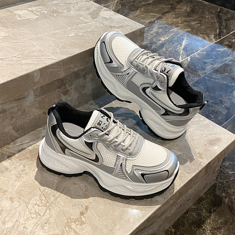 Ženske tenisice s debelom potplatom stila dad shoes, PU gornji dio, okrugli vrh, vezanje, gumena potplat