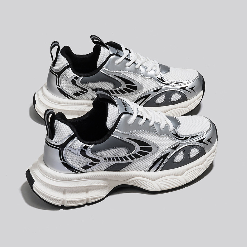 Muške Dad Sneakers tenisice, srednje visine, prugasti uzorak, gornji dio od umjetne kože i tkanine, gumena potplat