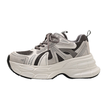 Ženske tenisice u stilu dad shoes s mrežastim gornjim dijelom, zaobljeni vrh, prednje vezanje, klinasti đon (3–5 cm)