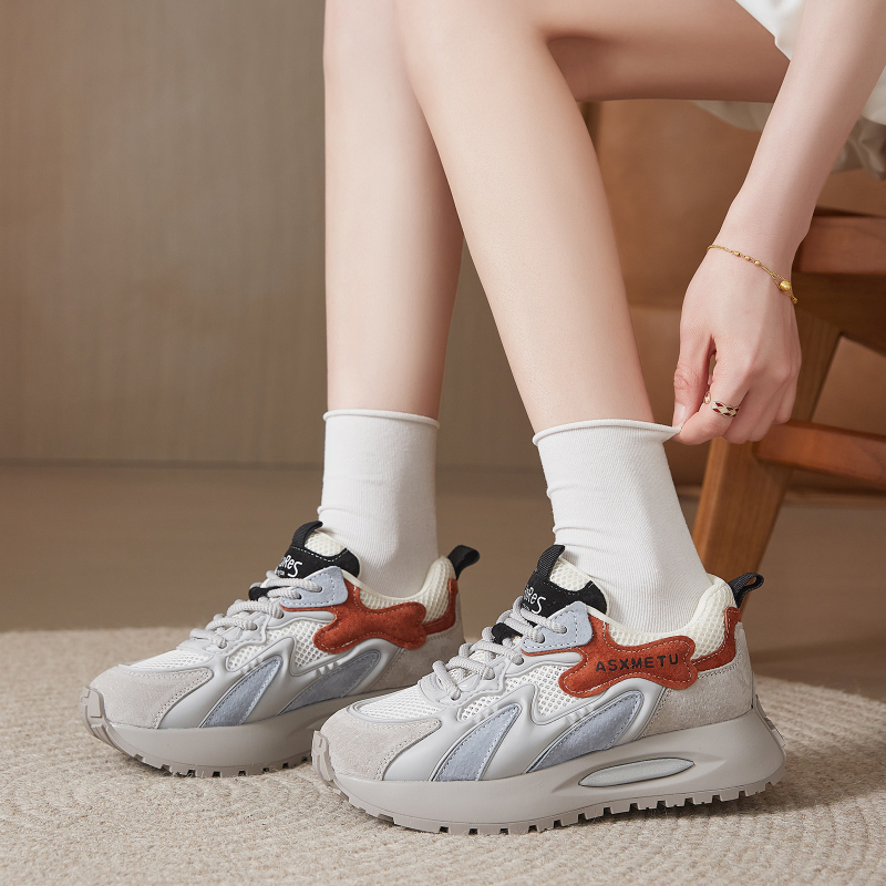 Ženske tenisice tipa Dad Shoes s visokom potplatom za povećanje visine, prozračni mrežasti gornji dio, prednje vezivanje, niski kroj