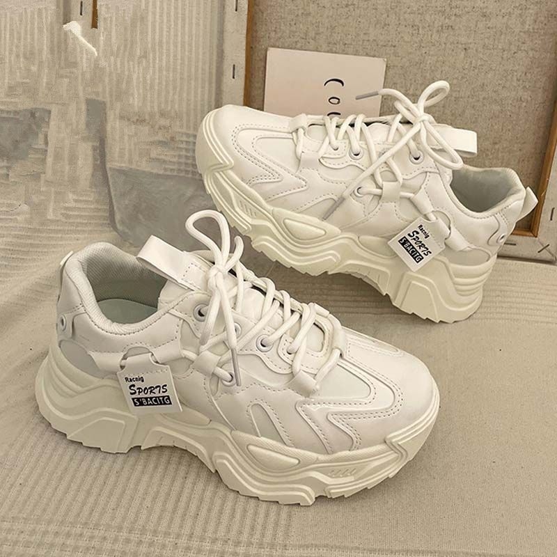 Platformske ženske tenisice, dad shoes, PU gornji dio, prozračnost, vezivanje, 3-5 cm visina pete