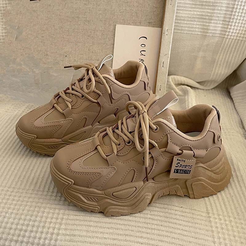 Platformske ženske tenisice, dad shoes, PU gornji dio, prozračnost, vezivanje, 3-5 cm visina pete
