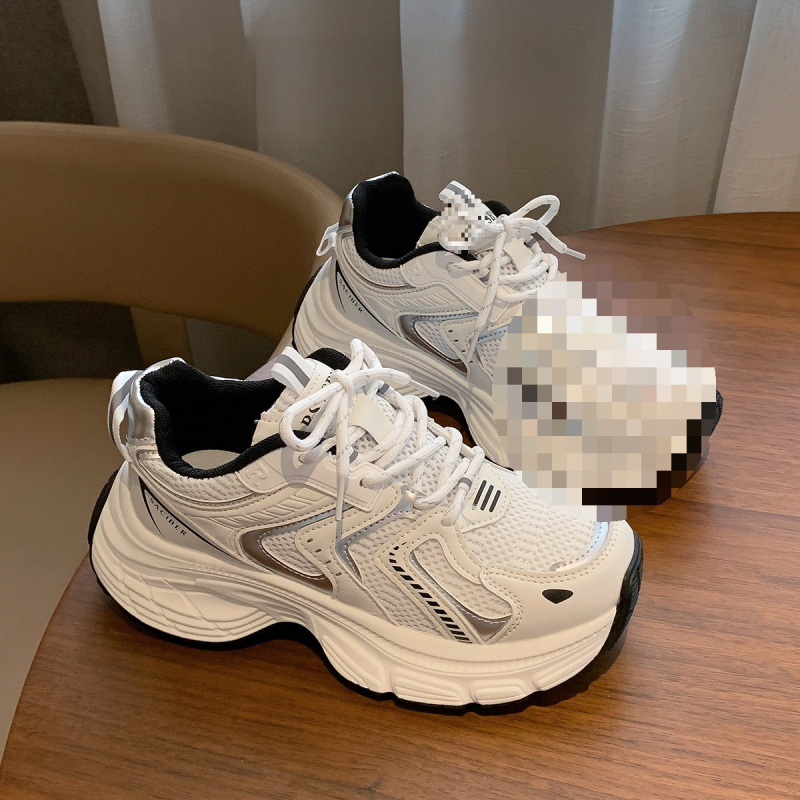 Ženske tenisice dad shoes - Casual tenisice s gornjim dijelom od mikrovlakna, niski kroj, platforma s debelim potplatom, vezanje šnurama, gumena potplata