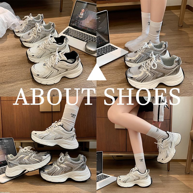 Ženske tenisice dad shoes - Casual tenisice s gornjim dijelom od mikrovlakna, niski kroj, platforma s debelim potplatom, vezanje šnurama, gumena potplata