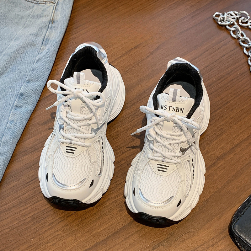 Ženske tenisice dad shoes - Casual tenisice s gornjim dijelom od mikrovlakna, niski kroj, platforma s debelim potplatom, vezanje šnurama, gumena potplata