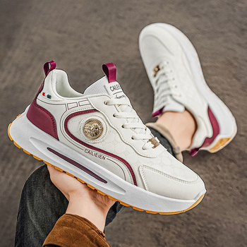 Pantofi sport casual pentru bărbați, ușori, talpă antiderapantă; partea superioară din piele sintetică, talpă PVC; șireturi, low-top, vârf rotund; căptușeală din plasă; platformă 3–5 cm