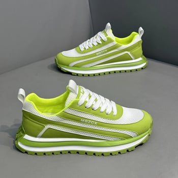 Pantofi sport bărbați cu talpă groasă, peste PU+plasă, talpă PVC, închidere cu șireturi, vârf rotund