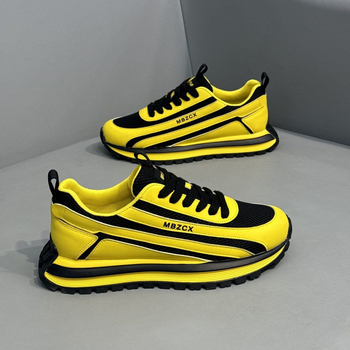 Pantofi sport bărbați cu talpă groasă, peste PU+plasă, talpă PVC, închidere cu șireturi, vârf rotund