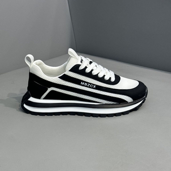 Pantofi sport bărbați cu talpă groasă, peste PU+plasă, talpă PVC, închidere cu șireturi, vârf rotund