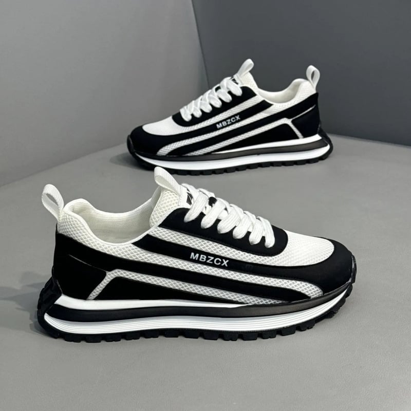 Pantofi sport bărbați cu talpă groasă, peste PU+plasă, talpă PVC, închidere cu șireturi, vârf rotund