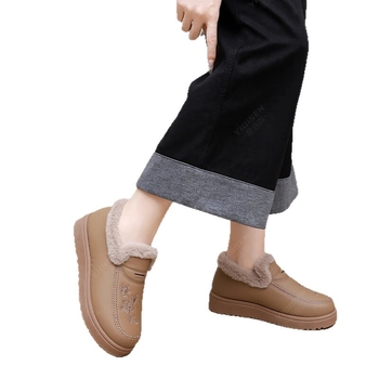 Pantofi de iarnă slip-on pentru femei, cu căptușeală plușată, partea superioară din piele sintetică, talpă PVC, toc plat