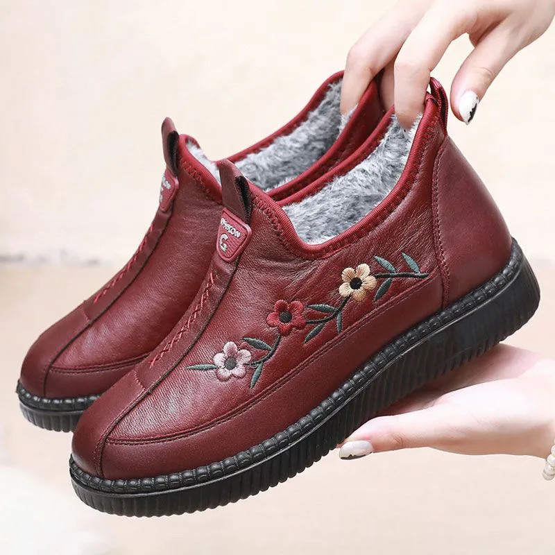 Pantofi de iarnă din bumbac, talpă antiderapant, partea superioară din microfibră, căptușeală din pluș sintetic, talpă din tendon de vițel