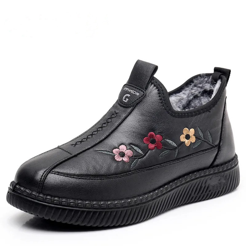 Pantofi de iarnă din bumbac, talpă antiderapant, partea superioară din microfibră, căptușeală din pluș sintetic, talpă din tendon de vițel