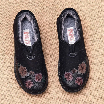 Pantofi din bumbac pentru femei, iarnă, talpă din cauciuc, partea superioară din bumbac, toc mic 1–3 cm