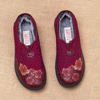 Pantofi din bumbac pentru femei, iarnă, talpă din cauciuc, partea superioară din bumbac, toc mic 1–3 cm