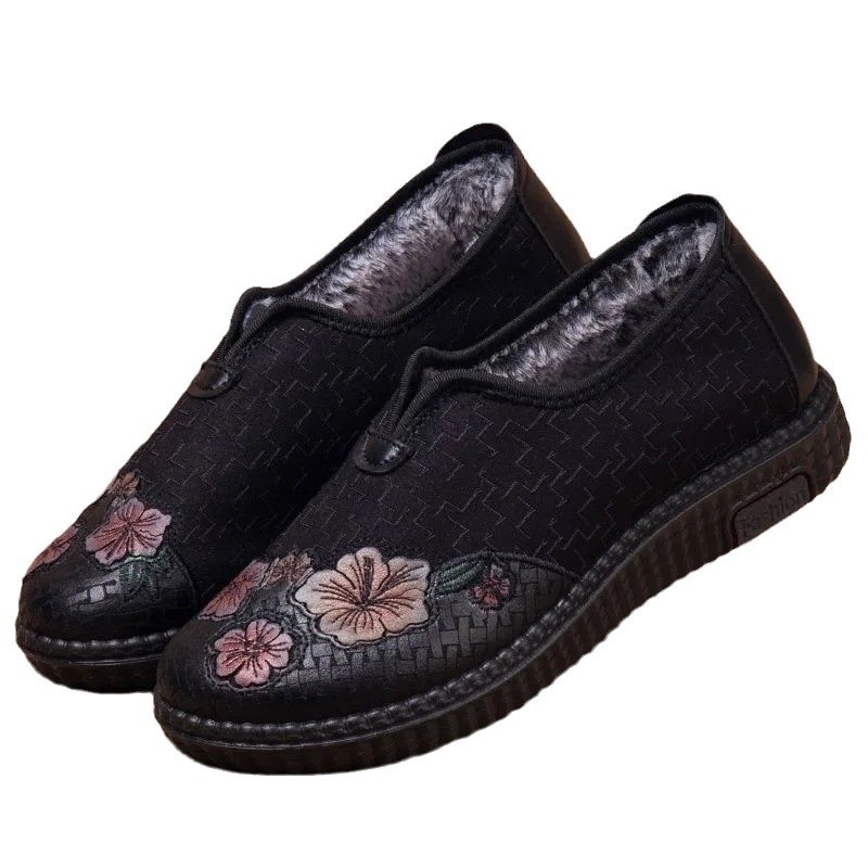 Pantofi din bumbac pentru femei, iarnă, talpă din cauciuc, partea superioară din bumbac, toc mic 1–3 cm