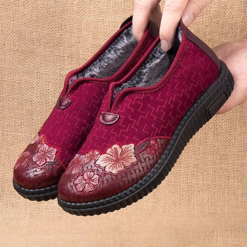 Pantofi din bumbac pentru femei, iarnă, talpă din cauciuc, partea superioară din bumbac, toc mic 1–3 cm