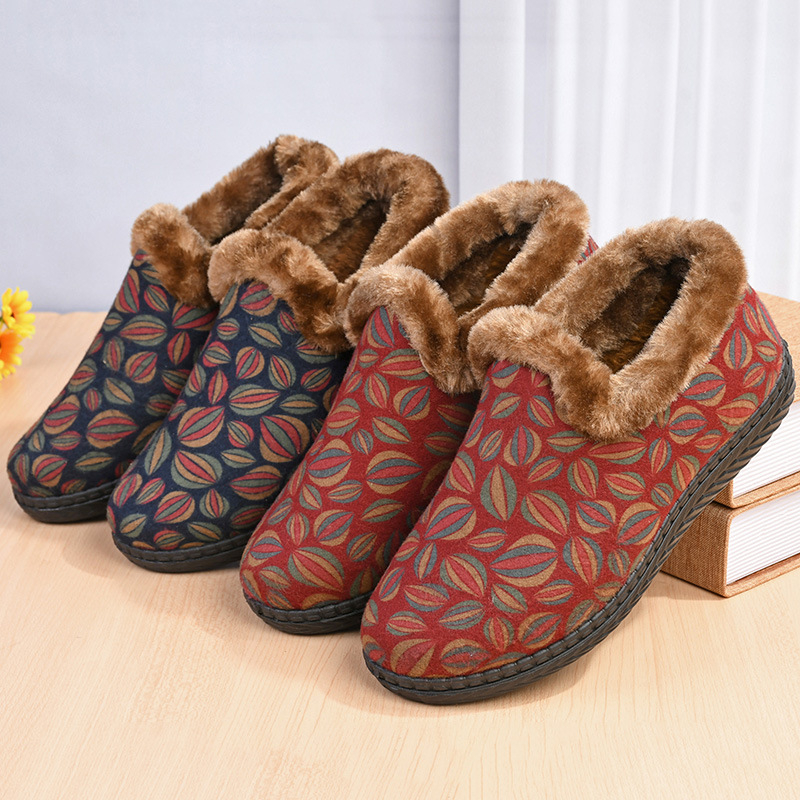 Pantofi de iarnă pentru femei din bumbac, cu căptușeală de fleece (partea superioară din velur, talpă din cauciuc, slip-on)