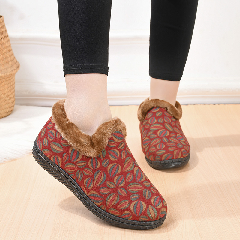 Pantofi de iarnă pentru femei din bumbac, cu căptușeală de fleece (partea superioară din velur, talpă din cauciuc, slip-on)