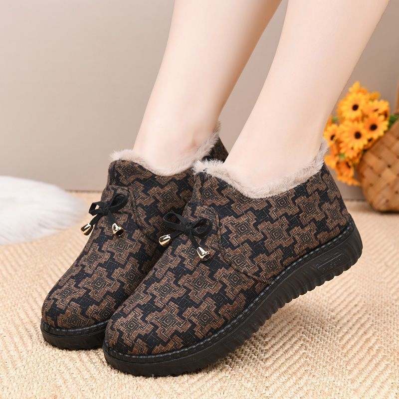 Pantofi de iarnă din bumbac pentru femei, căptuți cu pluș artificial, botine calde, talpă din cauciuc antiderapant (Sezon: iarnă; Exterior: bumbac; Interior: pluș artificial; Talpă: cauciuc; Înălțime: jos)