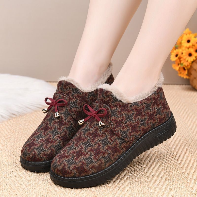 Pantofi de iarnă din bumbac pentru femei, căptuți cu pluș artificial, botine calde, talpă din cauciuc antiderapant (Sezon: iarnă; Exterior: bumbac; Interior: pluș artificial; Talpă: cauciuc; Înălțime: jos)