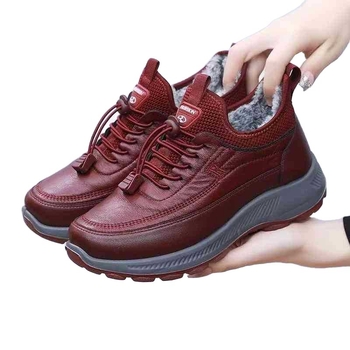 Pantofi de iarnă pentru femei, exterior din piele sintetică, căptuire din bumbac, impermeabili, antiderapante, talpă joasă