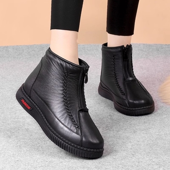 Pantofi damă de iarnă din bumbac cu căptușeală fleece, impermeabili, fermoar frontal, talpă moale