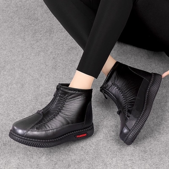 Pantofi damă de iarnă din bumbac cu căptușeală fleece, impermeabili, fermoar frontal, talpă moale