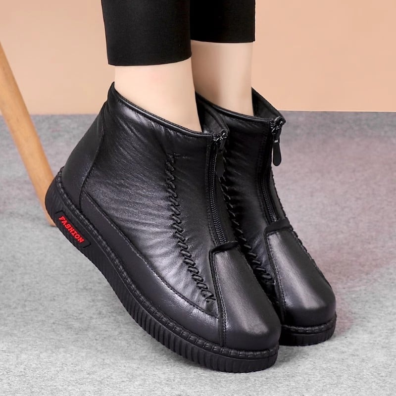 Pantofi damă de iarnă din bumbac cu căptușeală fleece, impermeabili, fermoar frontal, talpă moale