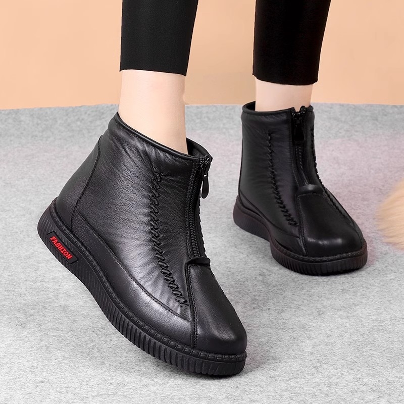 Pantofi damă de iarnă din bumbac cu căptușeală fleece, impermeabili, fermoar frontal, talpă moale