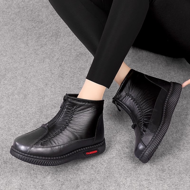 Pantofi damă de iarnă din bumbac cu căptușeală fleece, impermeabili, fermoar frontal, talpă moale