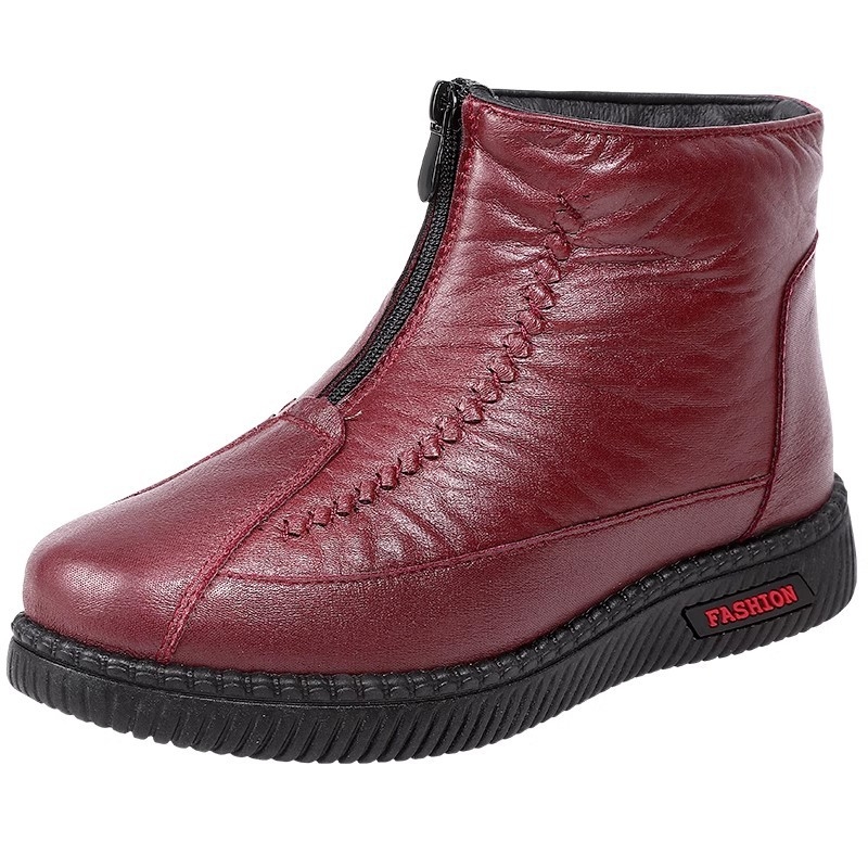 Pantofi damă de iarnă din bumbac cu căptușeală fleece, impermeabili, fermoar frontal, talpă moale