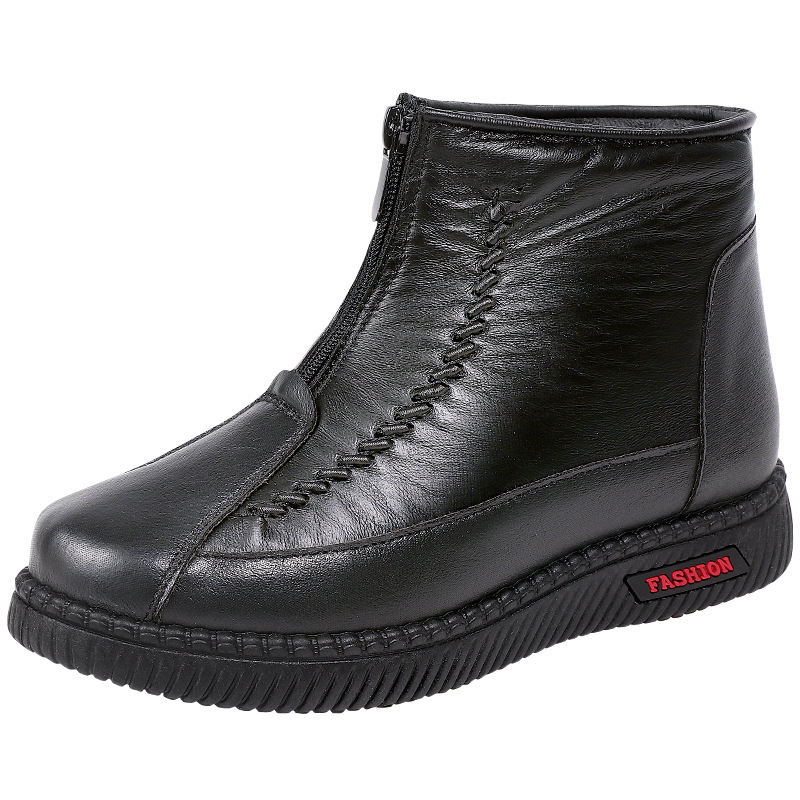 Pantofi damă de iarnă din bumbac cu căptușeală fleece, impermeabili, fermoar frontal, talpă moale