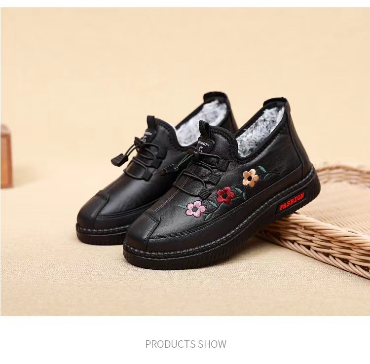 Pantofi de iarnă pentru femei din bumbac, căptușiți cu blană, guler scurt, vârf rotund, partea superioară din piele artificială, talpă PVC