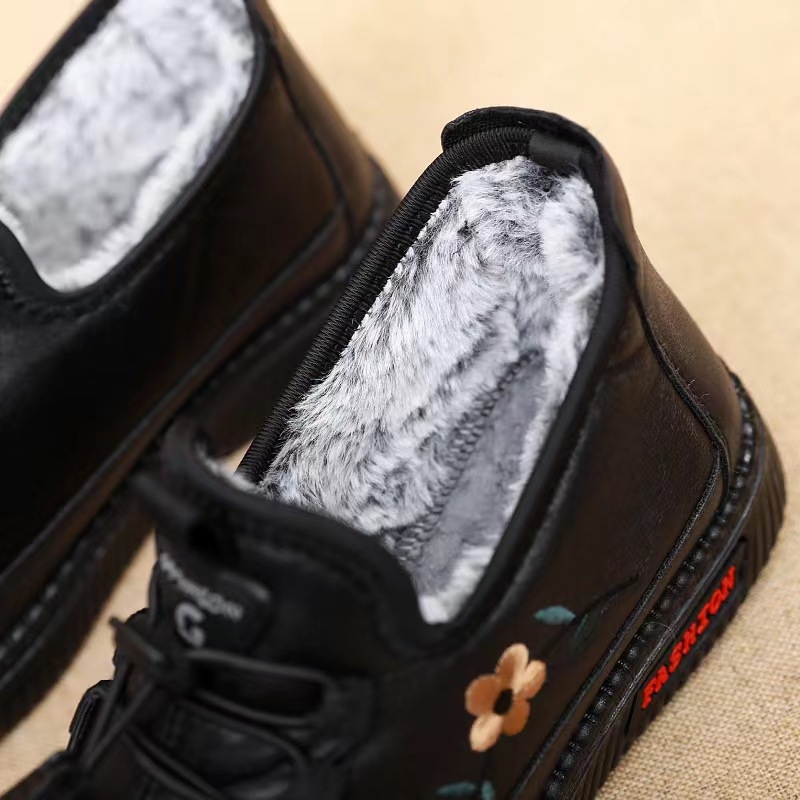 Pantofi de iarnă pentru femei din bumbac, căptușiți cu blană, guler scurt, vârf rotund, partea superioară din piele artificială, talpă PVC