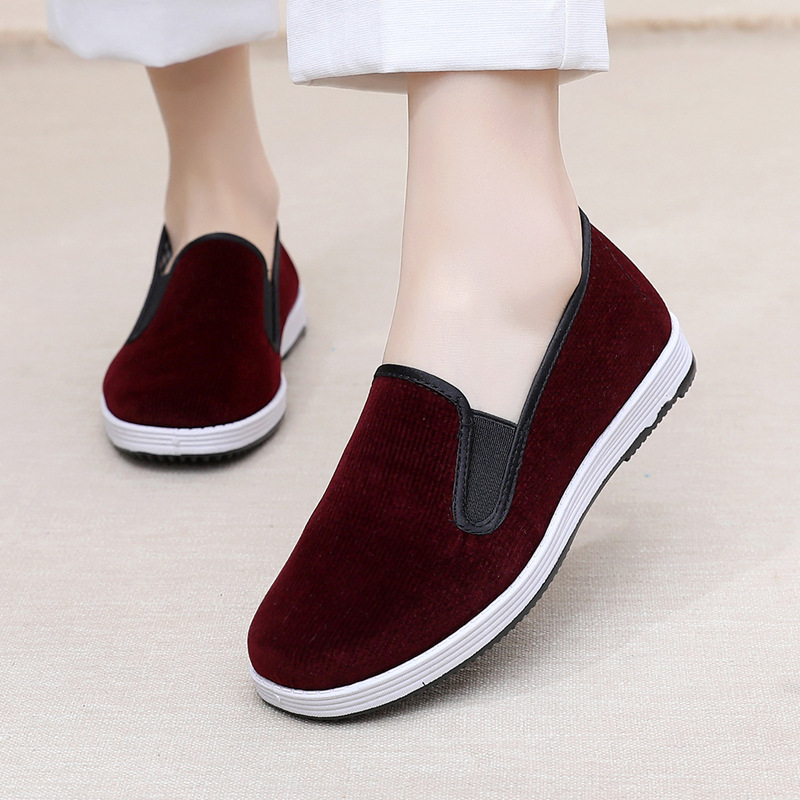 Pantofi de damă din panza Old Beijing – talpă moale, antiaderenți, respirabili, partea superioară corduroy, pentru primăvară și toamnă