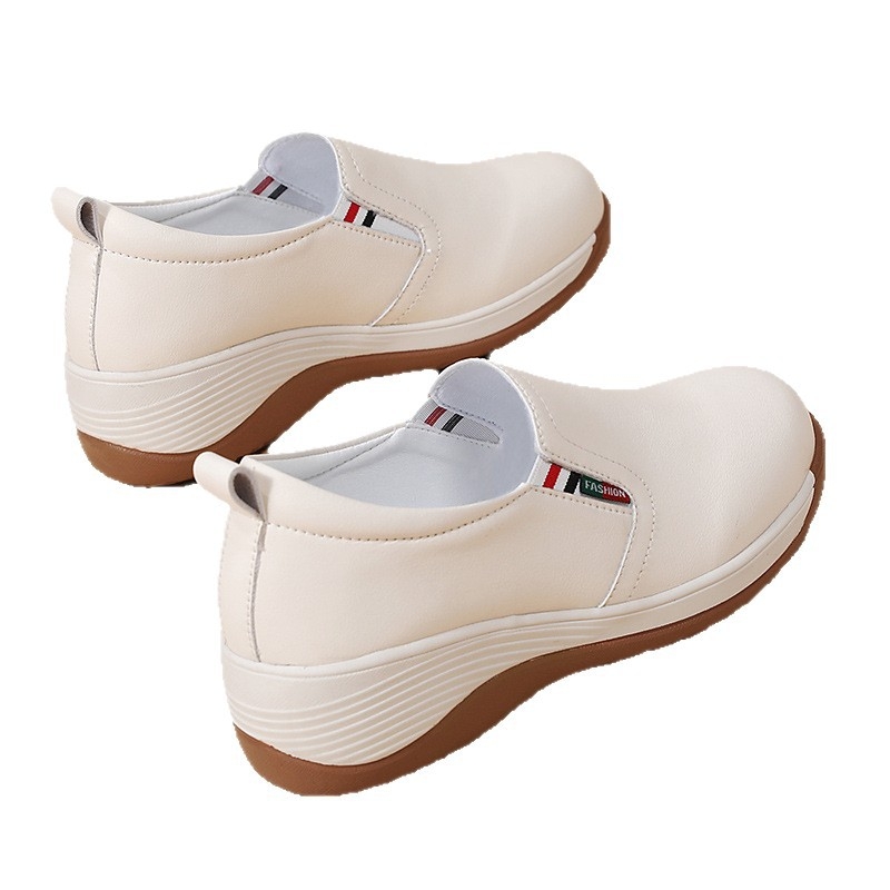 Pantofi dama Slip-On, varf rotund, talpă groasă, exterior din piele sintetică, respirabili