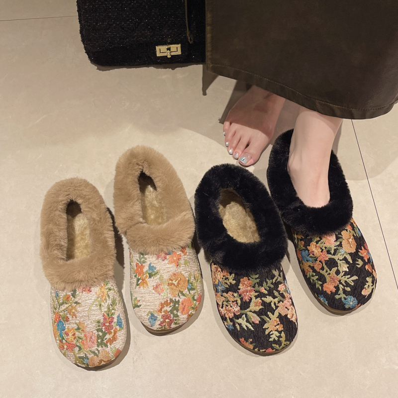 Ženske zimske pamukne cipele s flis unutrašnjošću, slip-on, okrugli vrh, TPR đon