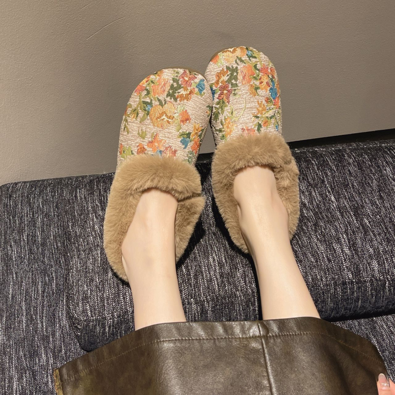 Ženske zimske pamukne cipele s flis unutrašnjošću, slip-on, okrugli vrh, TPR đon