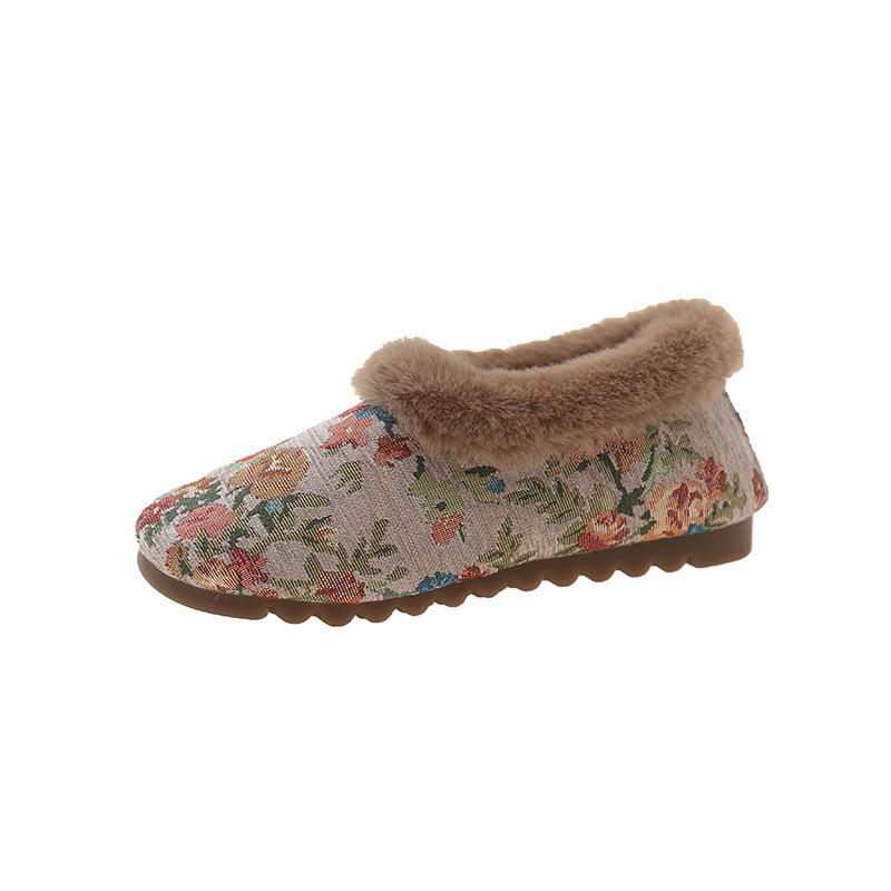 Ženske zimske pamukne cipele s flis unutrašnjošću, slip-on, okrugli vrh, TPR đon