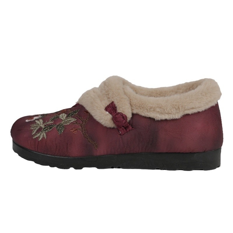Damske pamukne slip-on cipele s PU potplatom, cvjetna izvezba, okrugli vrh, niski potplat 1–3 cm, zimsko izdanje 2024
