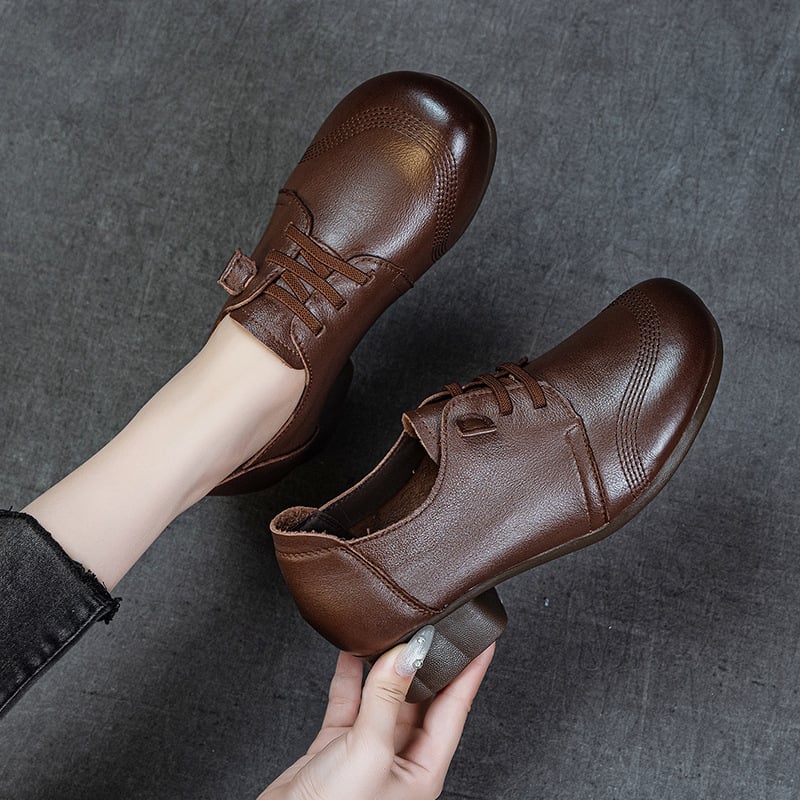 Ženske slip-on cipele s okruglim nosom, gornji dio od kože prvog sloja, uložak od kože prvog sloja, srednje visoka peta 3–5 cm, za svakodnevnu upotrebu