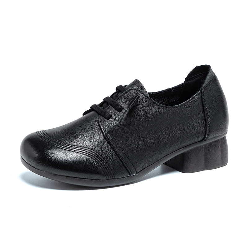 Ženske slip-on cipele s okruglim nosom, gornji dio od kože prvog sloja, uložak od kože prvog sloja, srednje visoka peta 3–5 cm, za svakodnevnu upotrebu