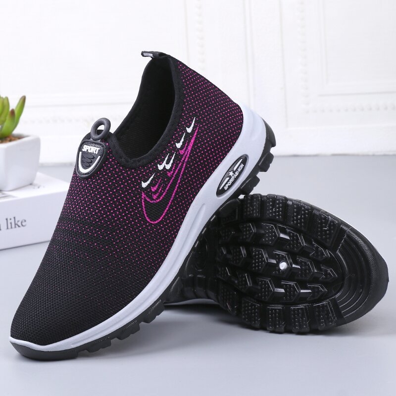 Ženske slip-on tenisice za hodanje, mrežasti gornji dio, okrugli vrh, PVC potplat, ravna peta