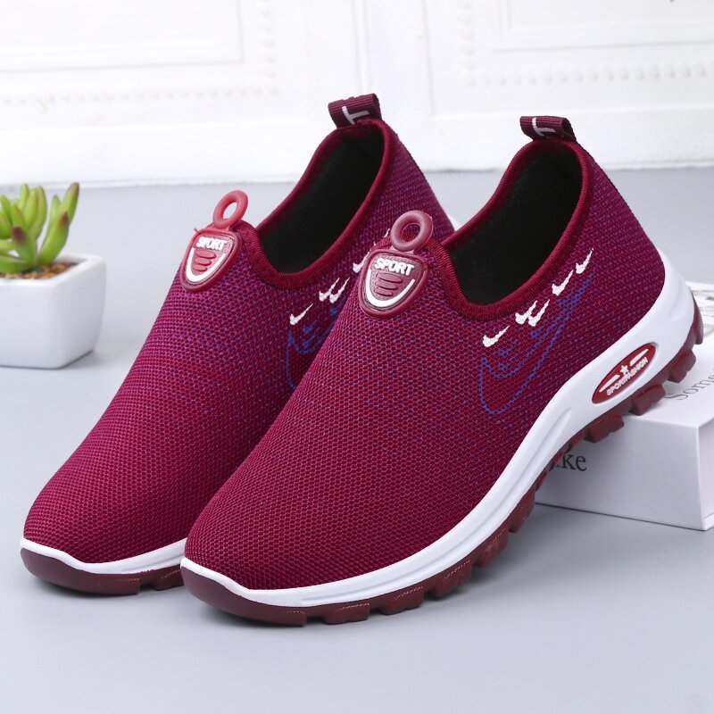 Ženske slip-on tenisice za hodanje, mrežasti gornji dio, okrugli vrh, PVC potplat, ravna peta