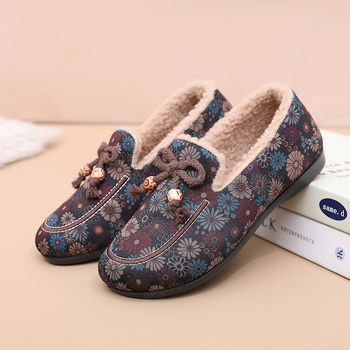 Zimske ženske pletene cipele, tople i ugodne za kožu, slip-on, PVC potplat protiv klizanja, tekstilni gornji dio s cvjetnim uzorkom