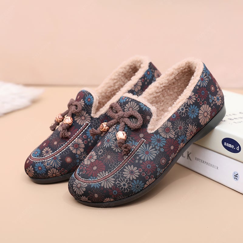 Zimske ženske pletene cipele, tople i ugodne za kožu, slip-on, PVC potplat protiv klizanja, tekstilni gornji dio s cvjetnim uzorkom