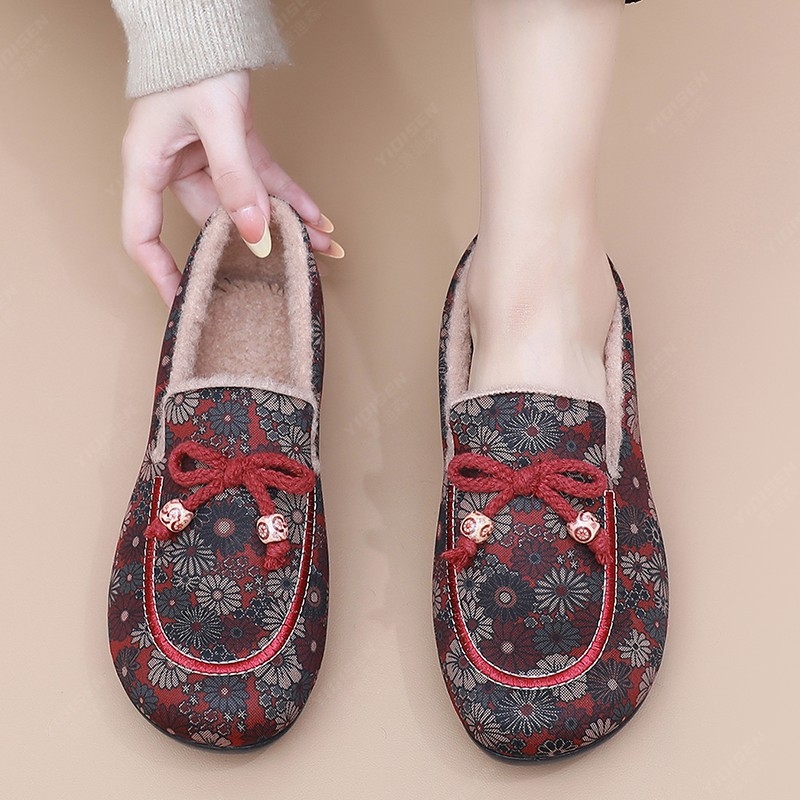 Zimske ženske pletene cipele, tople i ugodne za kožu, slip-on, PVC potplat protiv klizanja, tekstilni gornji dio s cvjetnim uzorkom